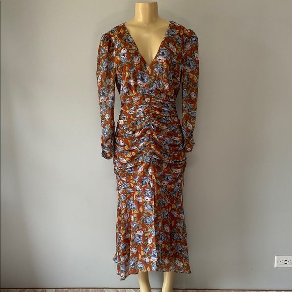 Floret Studios Dresses & Skirts - Floret Studios Floral Ruched Long Sleeve Dress Size L